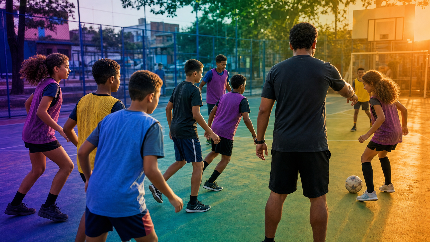 Crianças participando de uma atividade esportiva em um projeto social